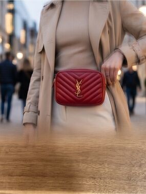 YVES SAINT LAURENT
Lou Chevron Leather Belt Bag Red